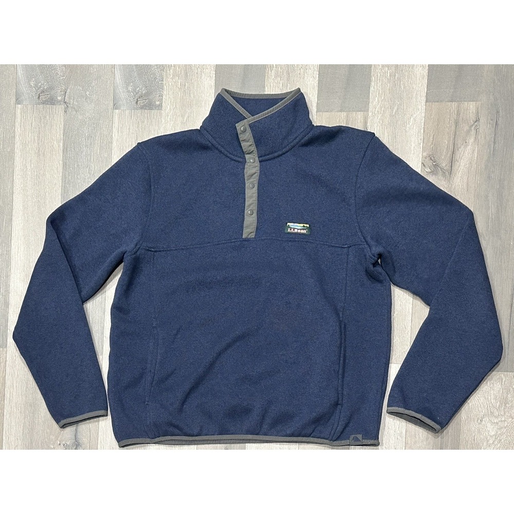 L.L.Bean Sweater Pullover Long Sleeve Snap Button Navy Blue - Men's Size M REG